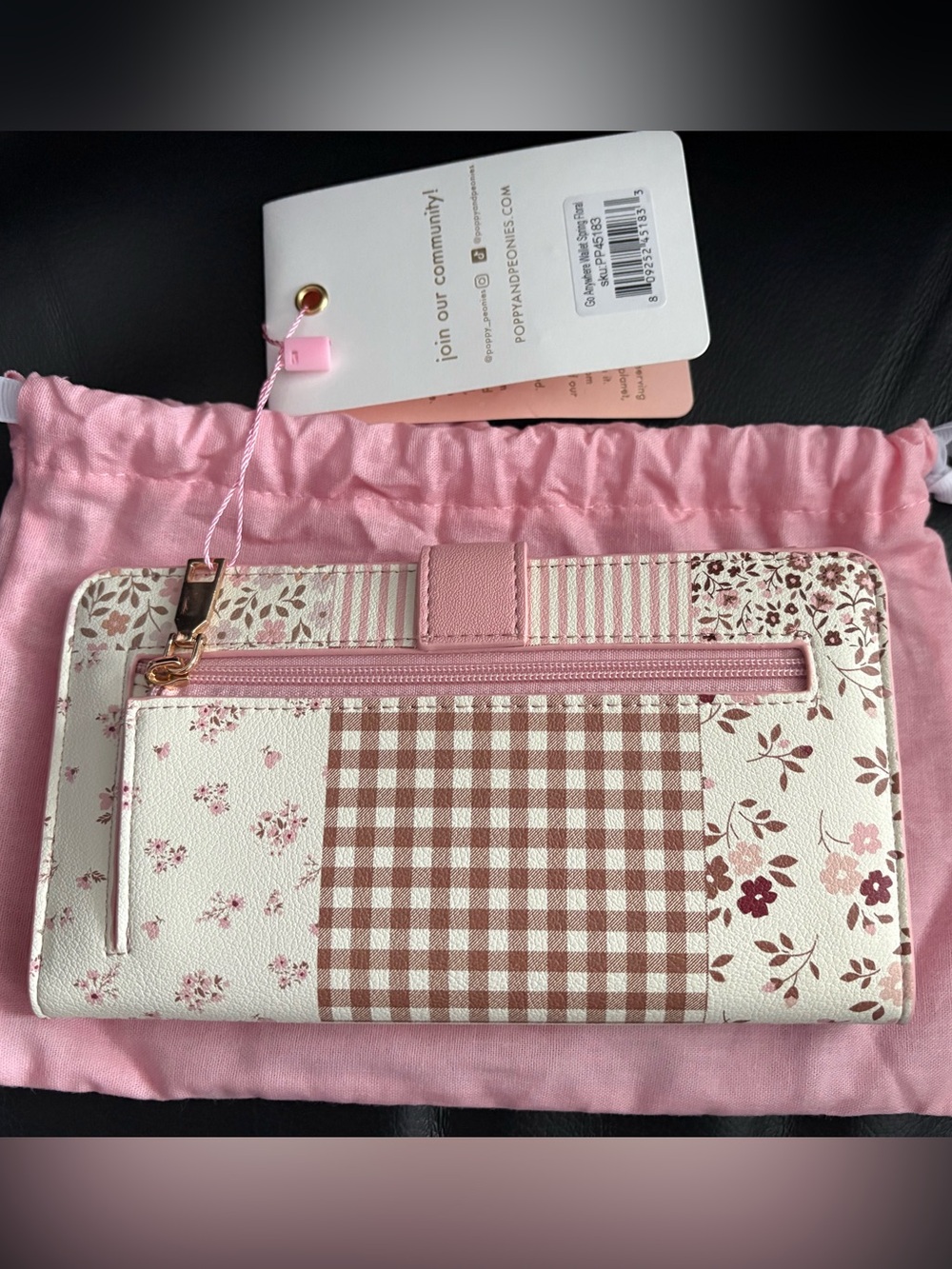 Poppy and Peonies Pink Patchwork Floral & Polka Dot Women's Go Anywhere Wallet - Picture 2 of 3